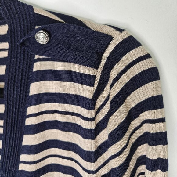 Max Mara Weekend Silk Cardigan Sz L Button Front Striped Navy Blue Beige - Picture 4 of 11